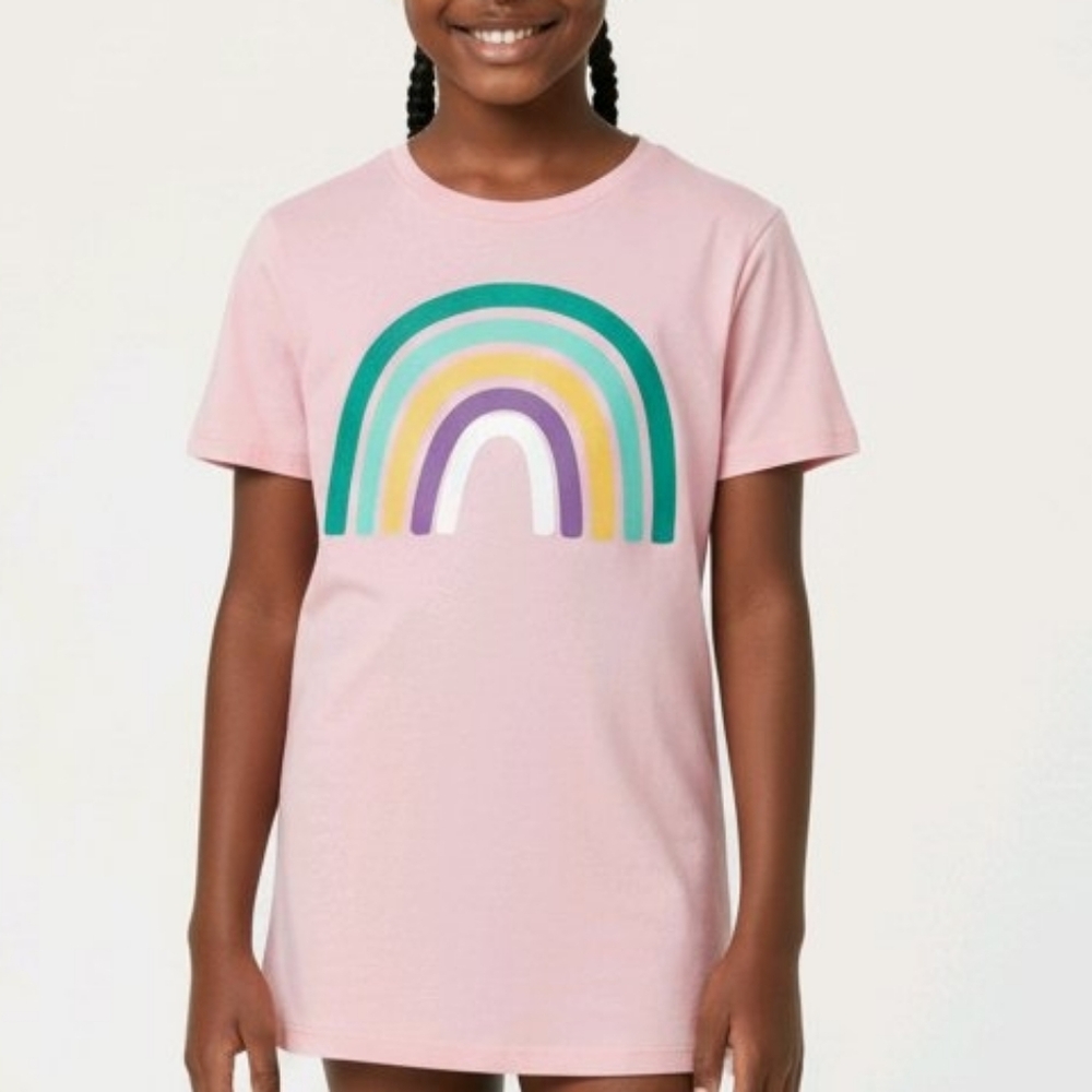 NWT, Cat & Jack Pink T-Shirt W/ Rainbow Girls Size L 10 / 12, Large Short Sleeve